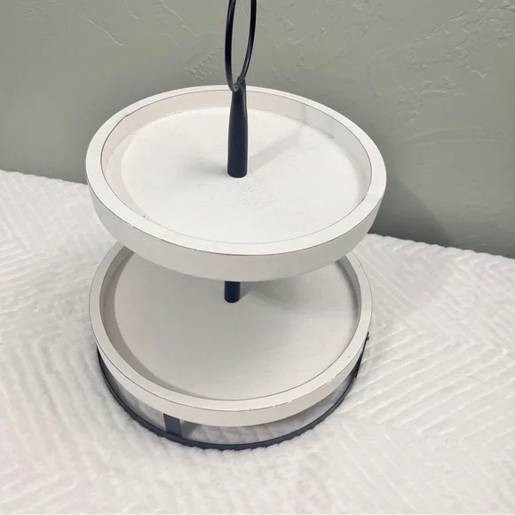 Rustic Wood and Metal Two Tier Tray Stand Hobby Lobby White Farmhouse Decor - Picture 7 of 9